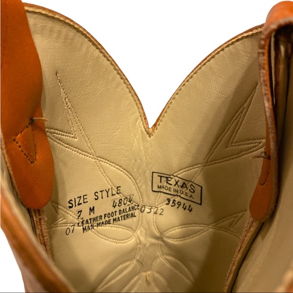 Vibram Burnt Orange Texas Cowboy Boots with Tan Stitching - Picture 6 of 9